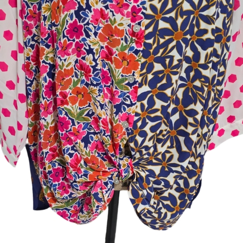 Rose & Olive Mixed Print Floral Leopard Button Down Shirt Patchwork Multicolor - Picture 4 of 11